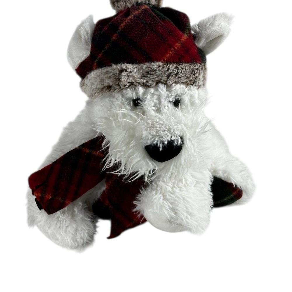 Gentle Treasures, Puppy Dog White W/ Red Plaid Scarf and Hat, Christmas Plush